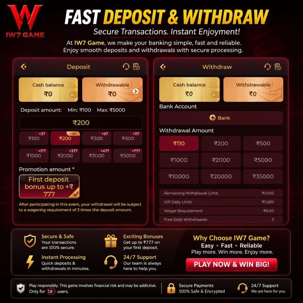 IW7 Download page showing latest app version, registration options, and gaming features